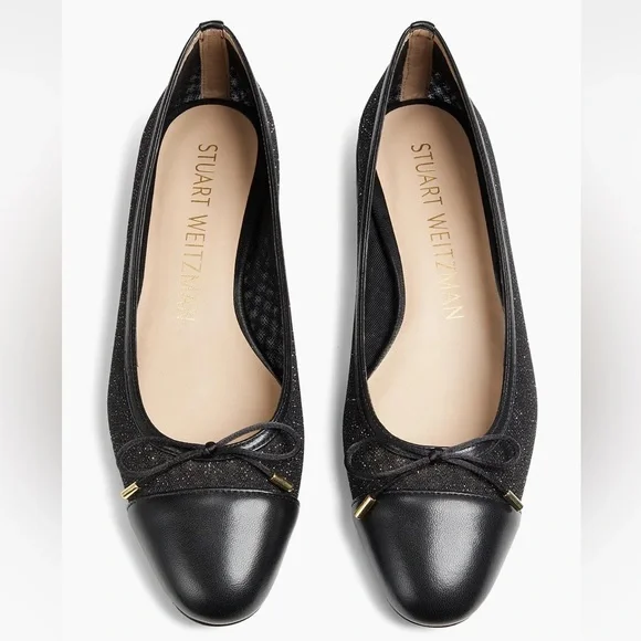 Stuart Weitzman
Sleek Bow Leather-Trimmed Sparkle Mesh Flats/ Size 8/ Like New - Picture 2 of 8
